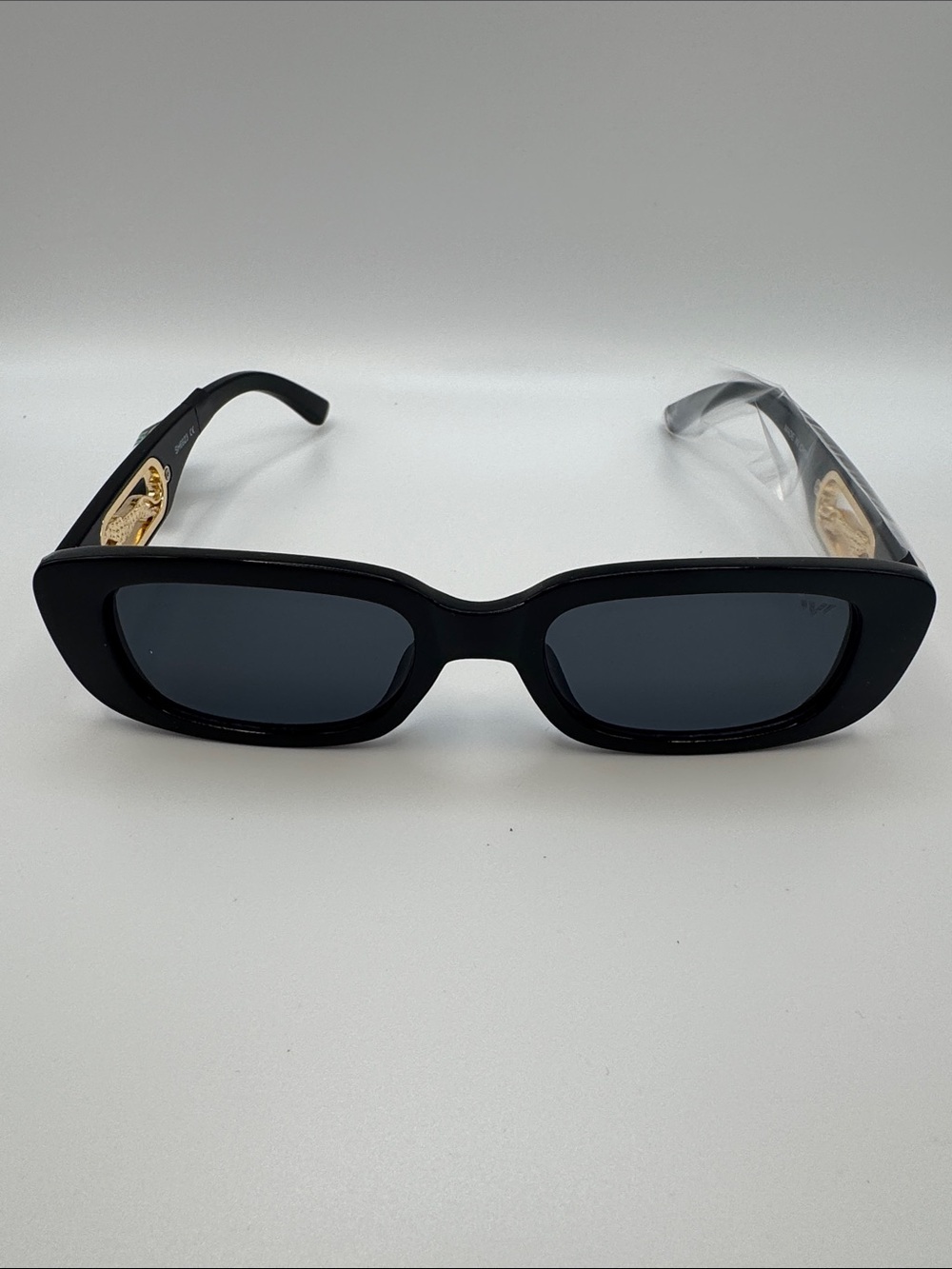 Soho Black Rectangle Sunglasses with Gold Accents